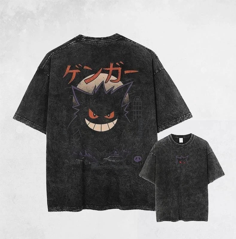 Retro Vintage Gengar Ghost Pokemon Washed T Shirt Unisex Heavy Cotton Tee