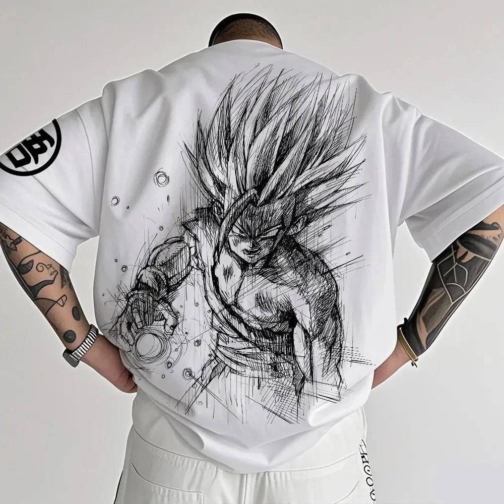“Anime Style Graphic T-Shirt Mens Pure Cotton Oversized Manga Inspired Tee”