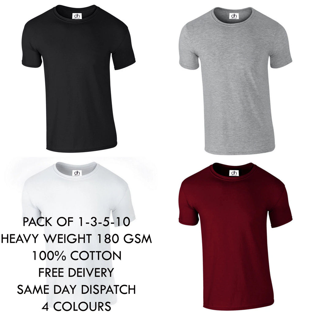 Men's Premium Heavy Plain 100% Cotton Round Neck Casual T Shirt Lot XS-3XL