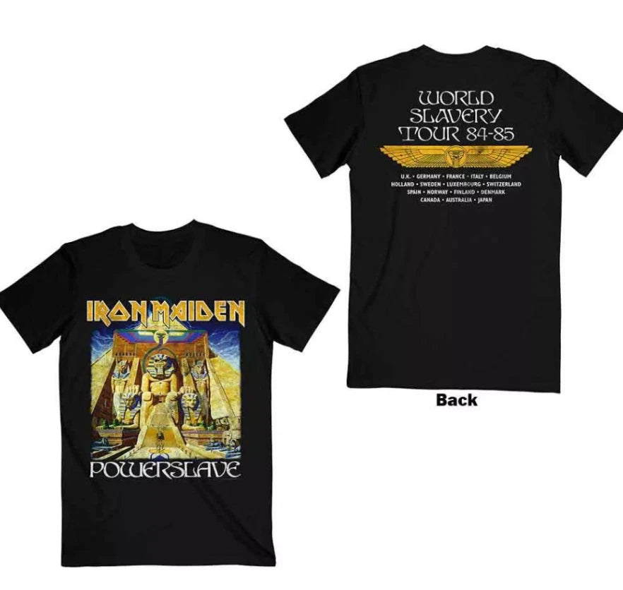 Double Sided Iron Maiden Print – Powerslave World Slavery Tour Men’s shirt