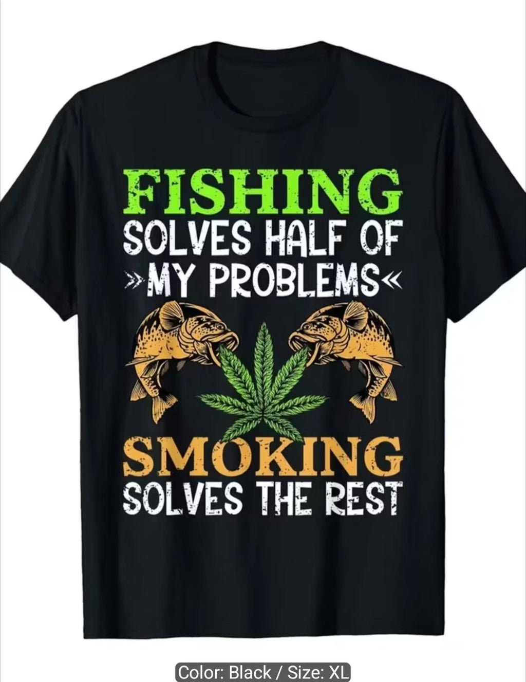 MEN/WOMEN BLACK XL FISHING HEAVYWEIGHT 180g COTTON T-SHIRT