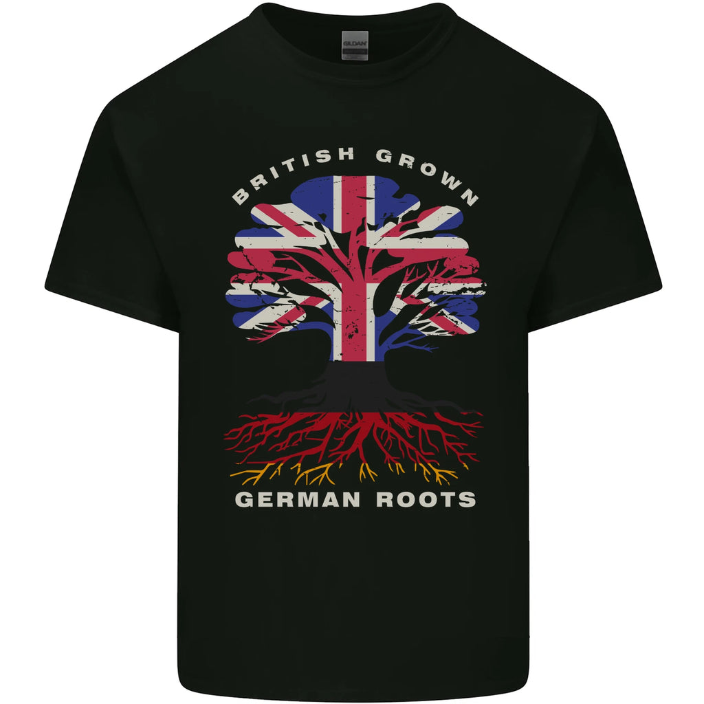 British Grown German Roots Germany Flag Mens Cotton T-Shirt Tee Top