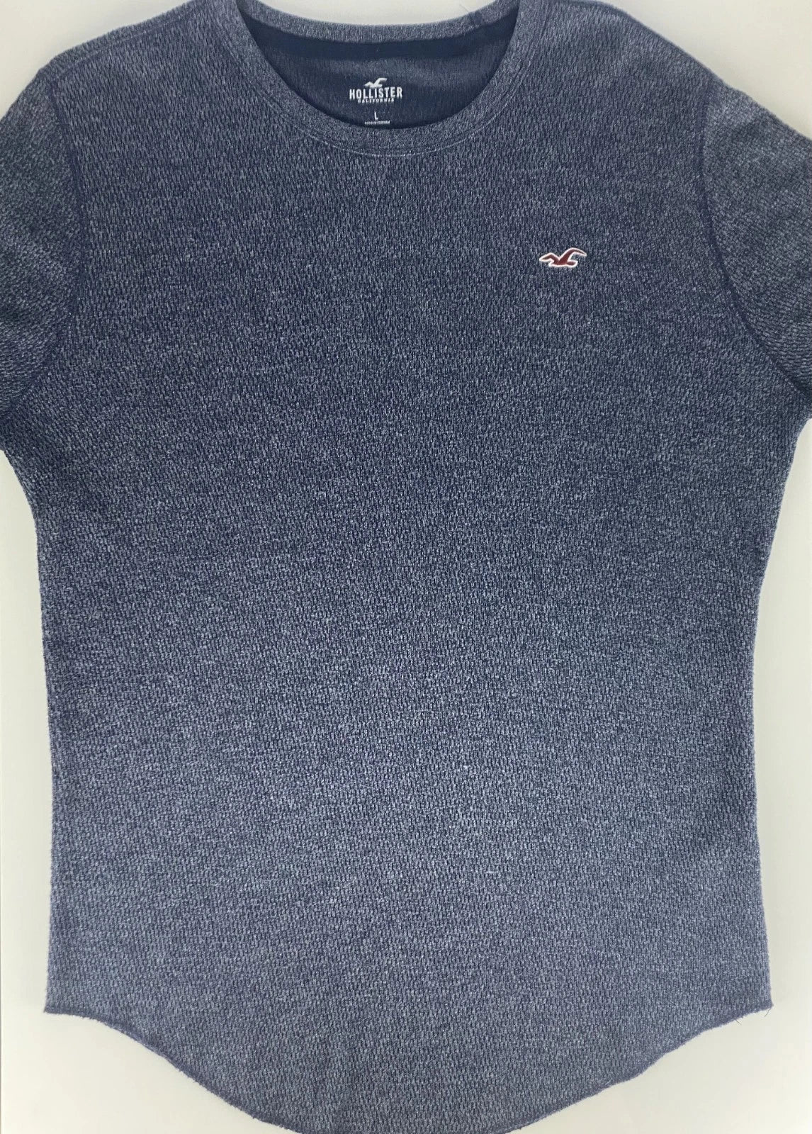 Hollister Mens Knit T-Shirt Size Large Blue Long Sleeve Crew Neck Casual Tee