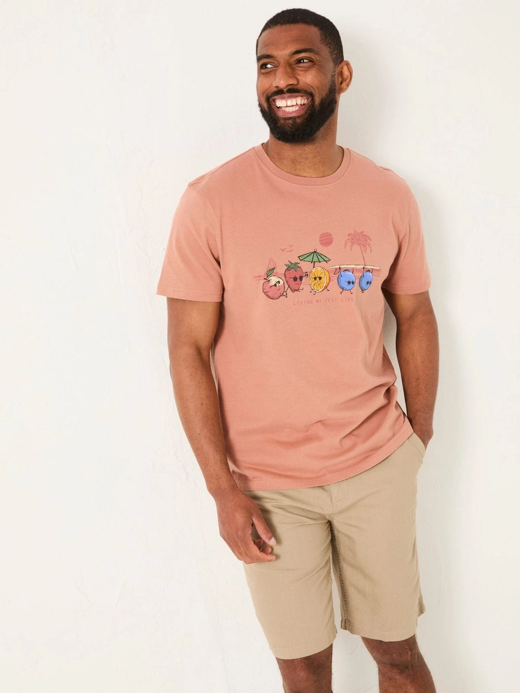 FatFace Mens Short sleeved Crew Graphic T-shirt in Brown