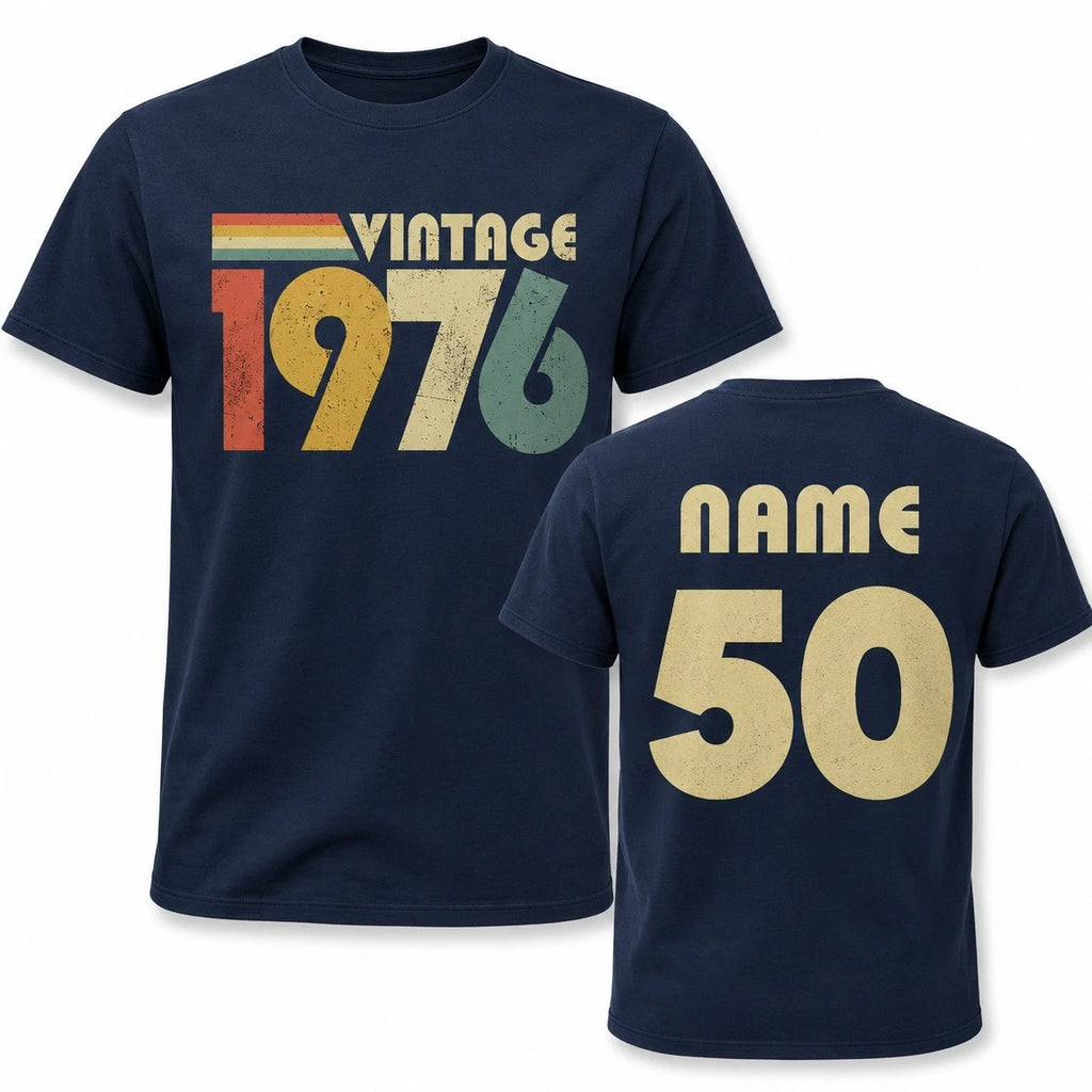 Personalised 50th Birthday in 2026 T Shirt  Vintage 1976 Name Back Print Gift