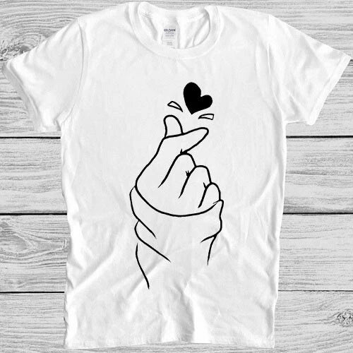Finger Heart Korean Love Music Heart Band Meme Vintage Gift Tee T Shirt 4010