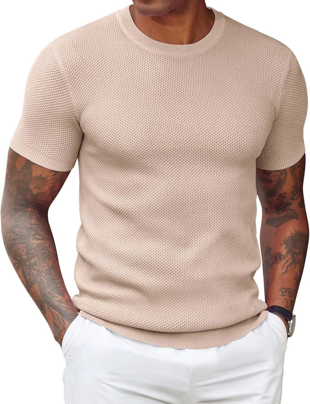 Coofandy Men's T- Shirts Casual Mens Short Sleeve Crewneck Solid Textured Knit