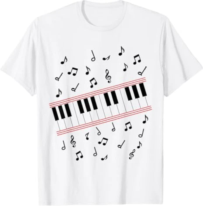 Retro Piano Keyboard Music Notes 80s Vibe T-Shirt