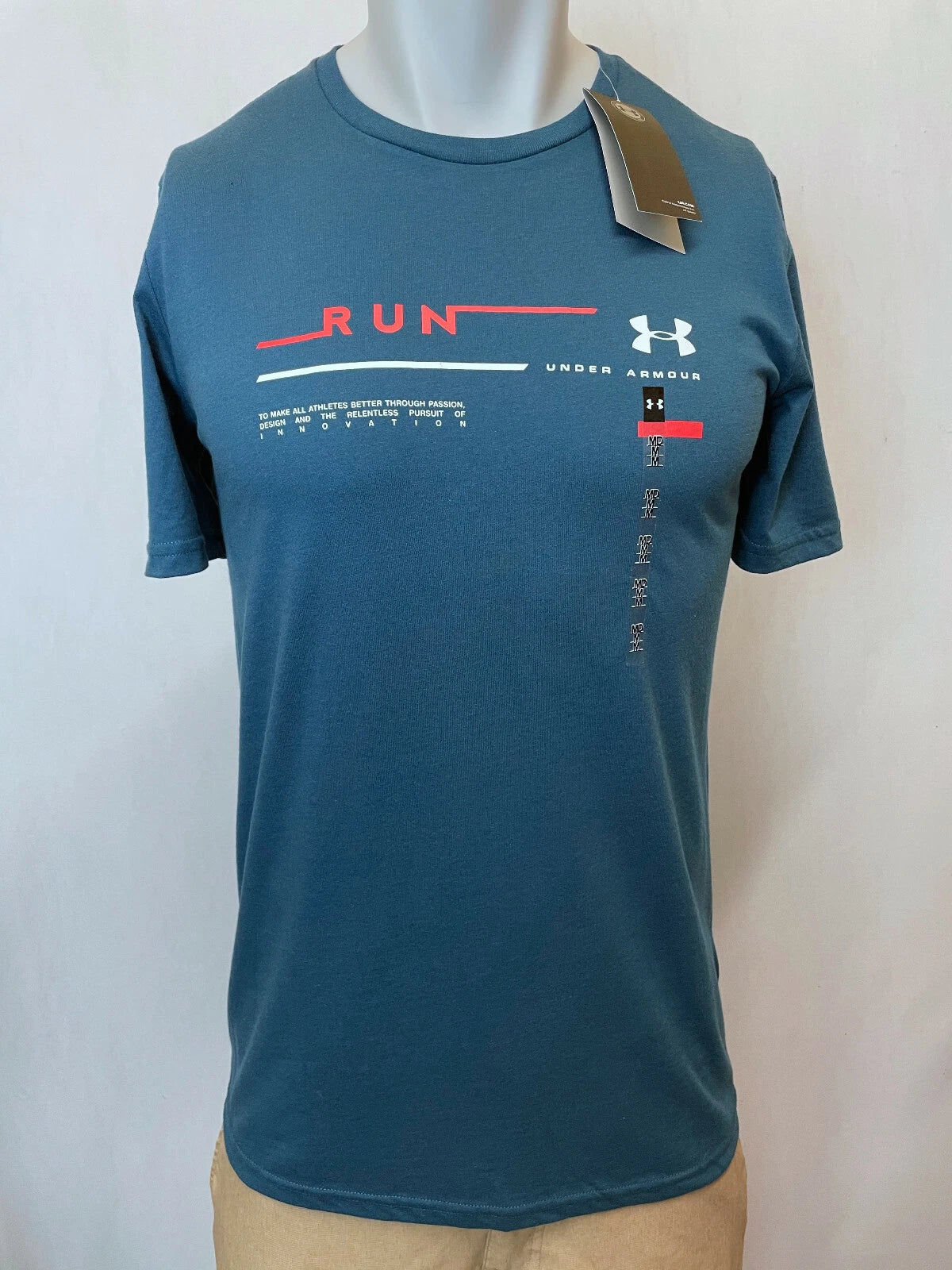 Under Armour Shirt Mens Large Purple Blue Green Athletic Fit Logo Soft Crew Neck