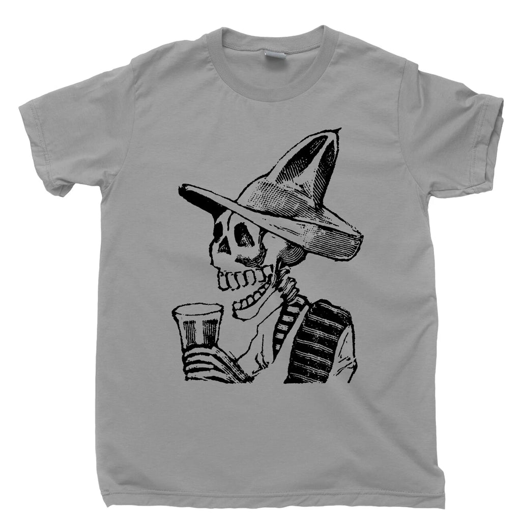 Skeleton Wearing A Hat Drinking T Shirt Mexico Calavera Cinco De Mayo Fiesta Tee