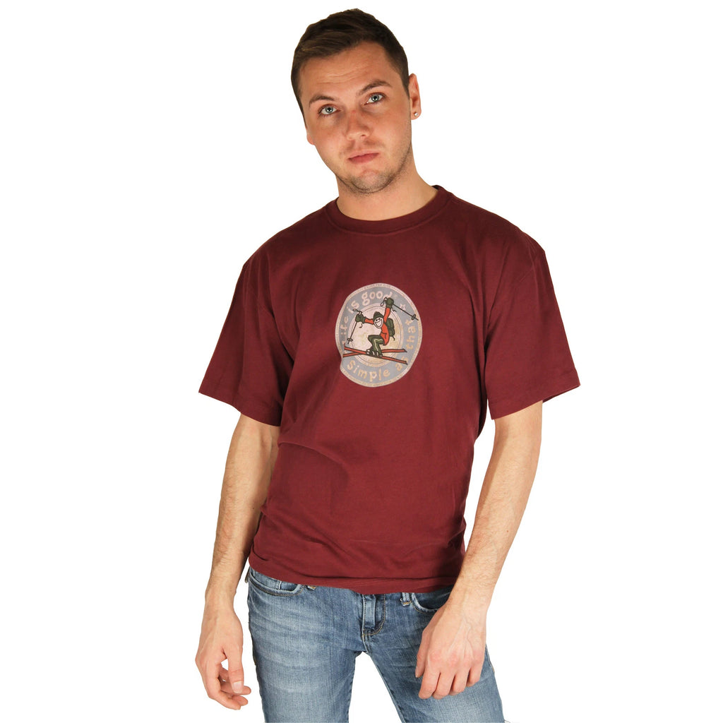 Life is Good Plum Red Jake Ski Jump Creamy Simple As That Skiing T-Shirt Tee NWT