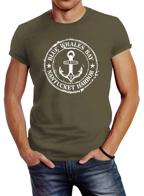 Men's T-Shirt Anchor Motif Maritime Retro Badge Vintage Anchor Print Neverless®