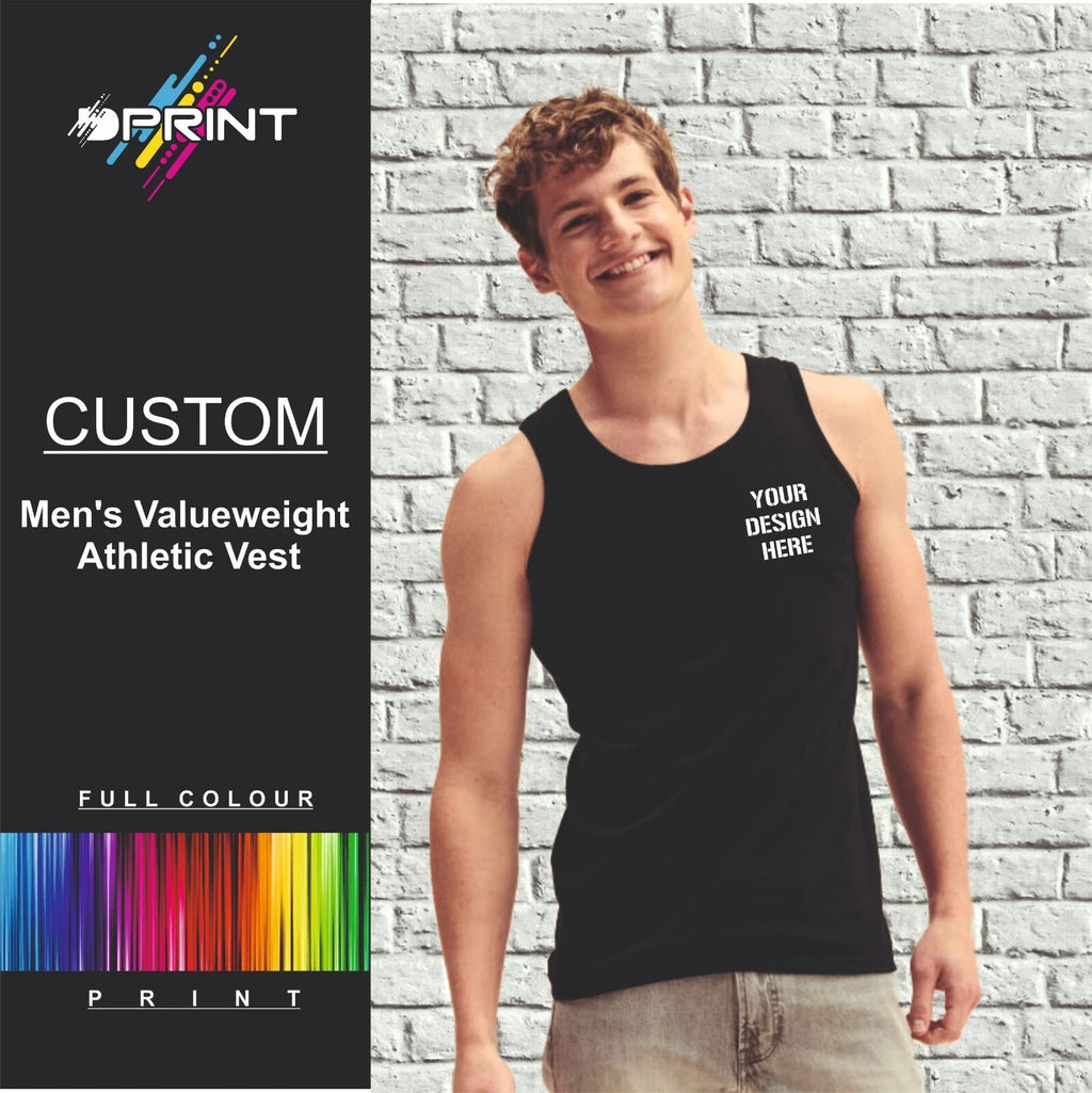 CUSTOM PRINTED Men's ATHCLETIC VEST WORK WEAR BUSINESS BRAND UNISEX