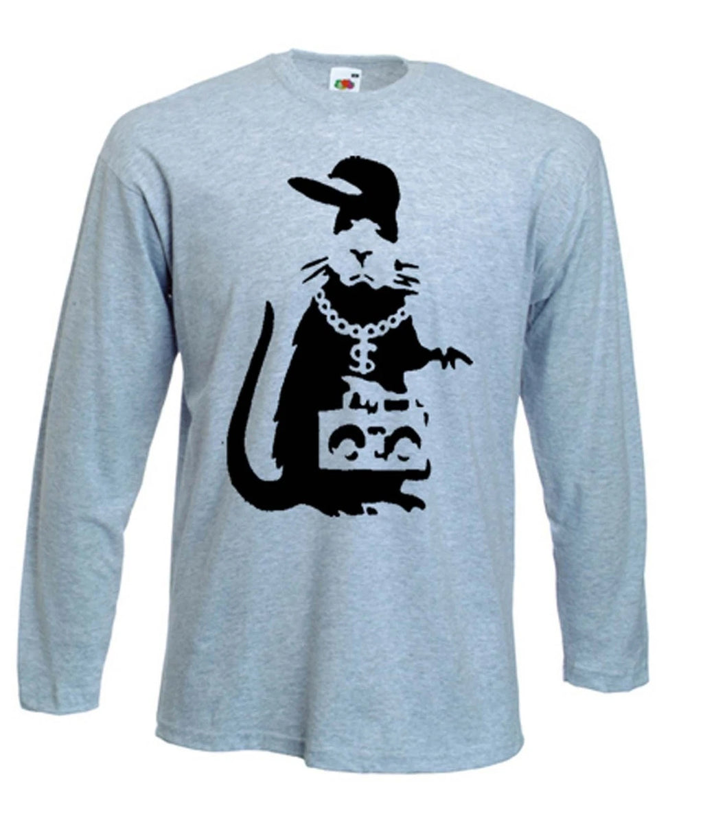 BANKSY GANGSTA RAT LONG SLEEVE T-SHIRT Gangster -Choice Of Colours - Size S-XXL