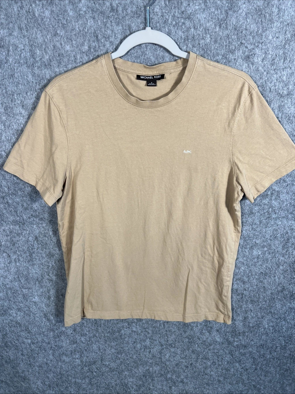 Michael Kors Men’s T-Shirt Small Tan Cotton Crew Neck Back Logo Short Sleeves