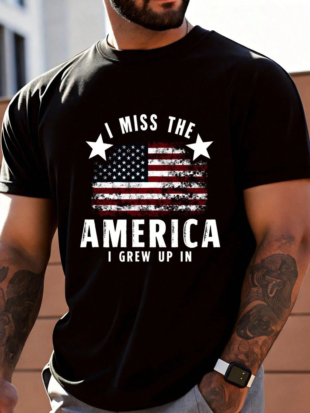 Patriotic Men's T-Shirt - I Miss The America I Grew Up In,  American Flag Print