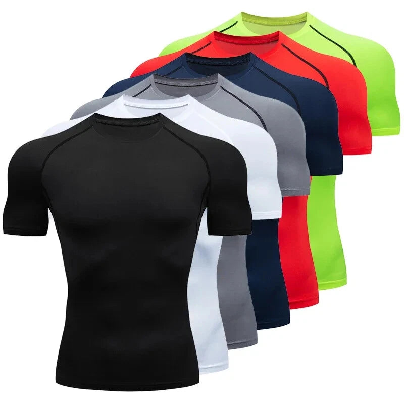 Mens Compression T-Shirt Short Sleeve Fitness Running Gym Training Sports Shirt