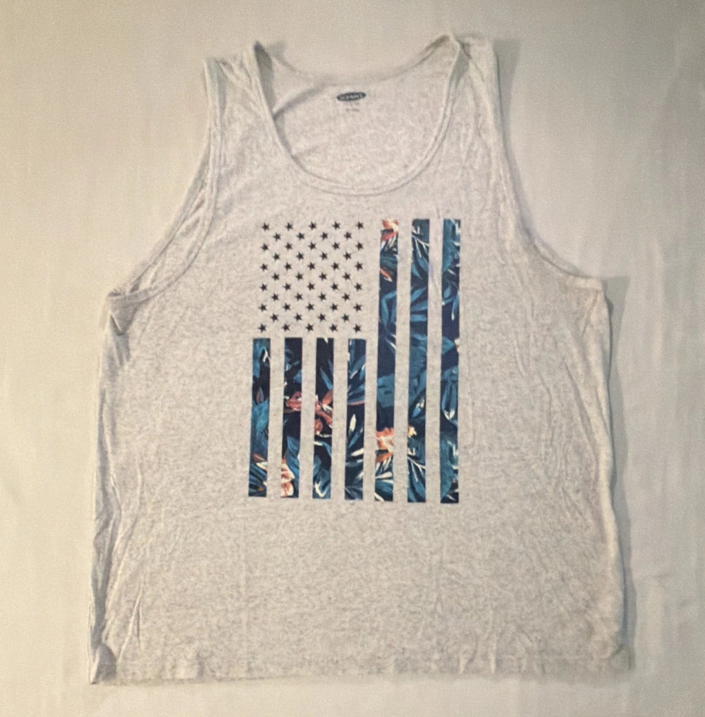 Old Navy Soft-Washed Men’s L Gray USA Tropical Flag Tank NWOT