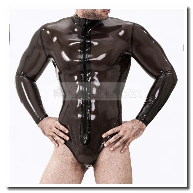 Latex leotard for Men Briefs Bottom Style Long Sleeves Long Zip Customize K3