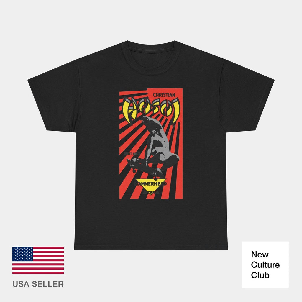 Classic Christian Hosoi Red Hammerhead Skateboards 80s Vert Skate T-Shirt Print