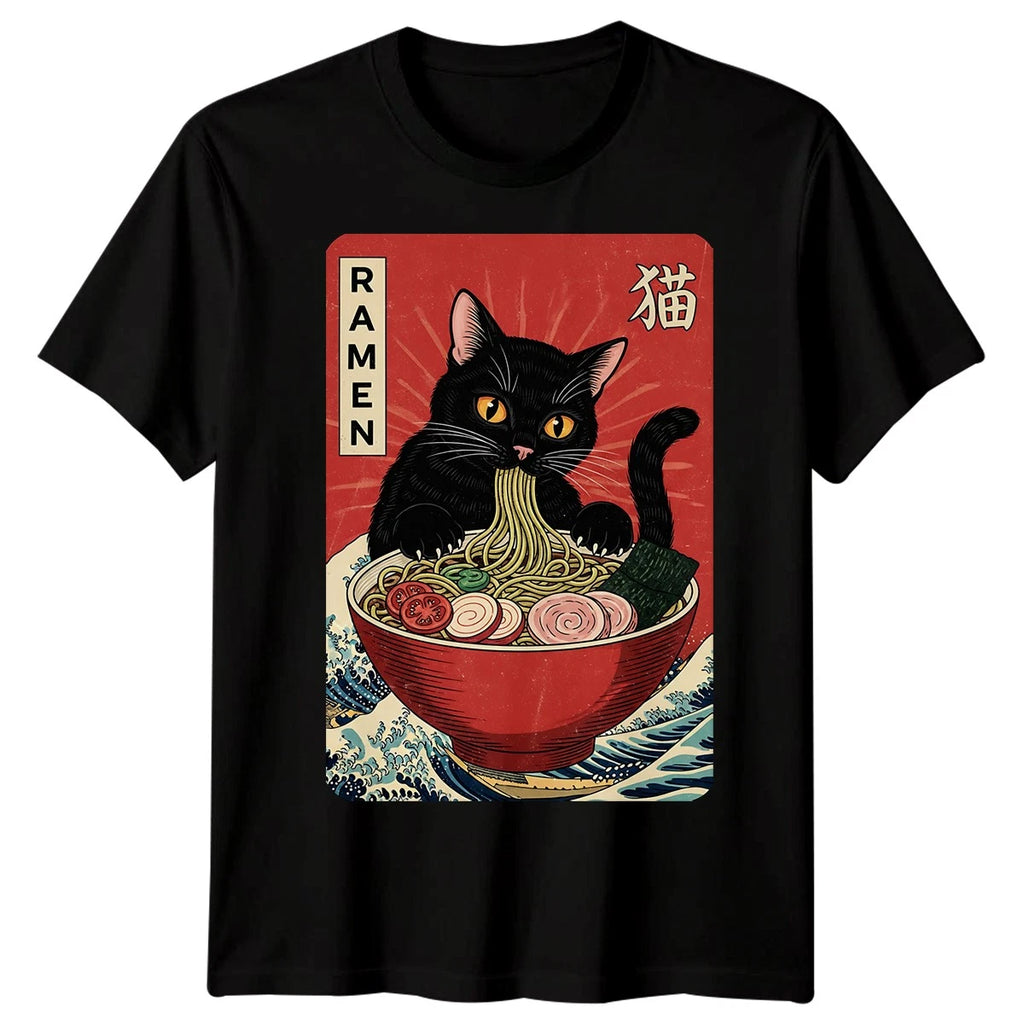 Ramen Cat Japanese Food Mens T-Shirt Womens Tee Graphic Unisex Tee