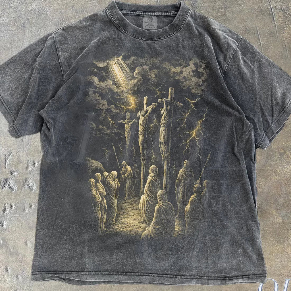 Jesus Crucifixion Scene Vintage Style Graphic Shirt,Retro Comfort Jesus