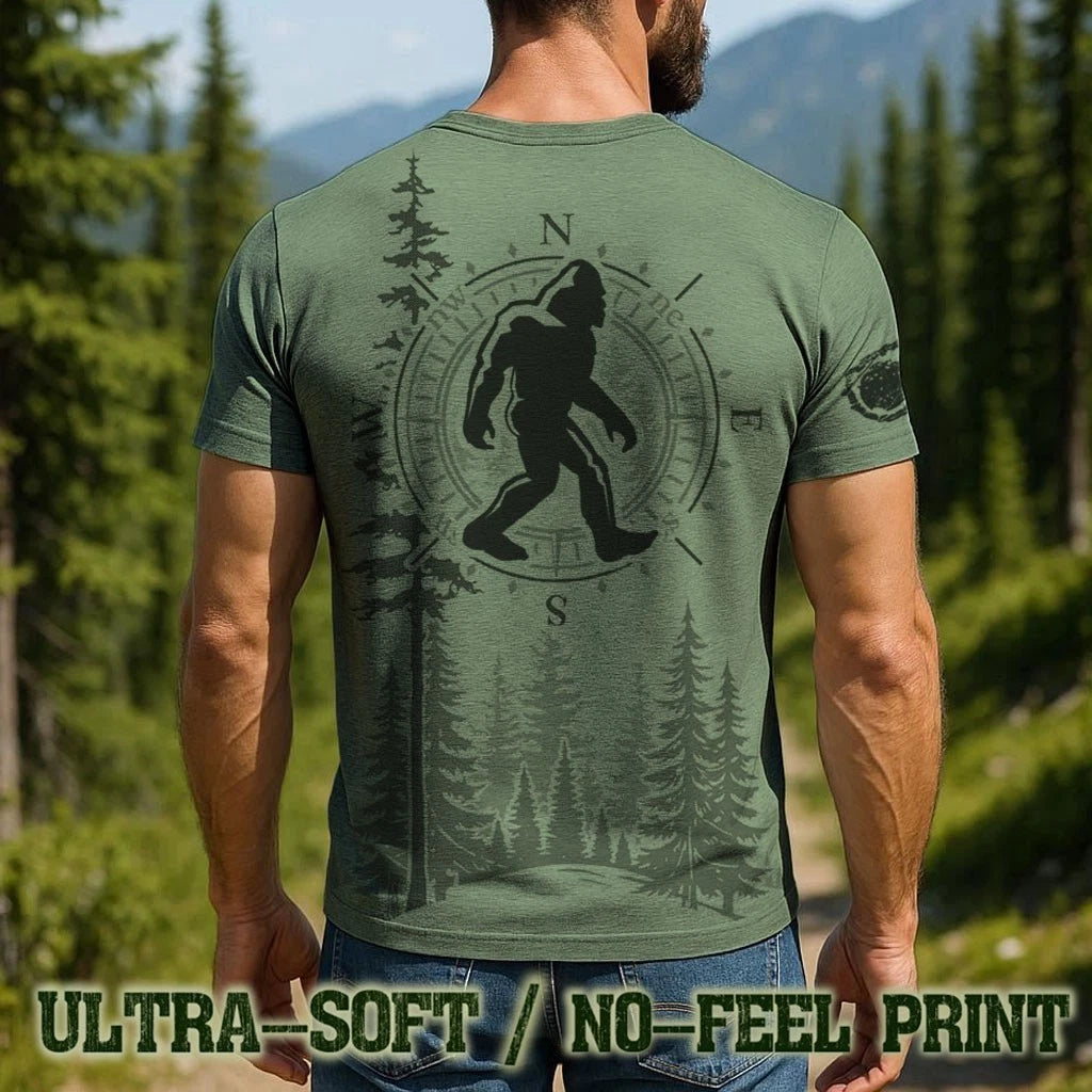 Men's Bigfoot Forest T Shirt - Funny Sasquatch Outdoors Tee, No-Feel Print- F200