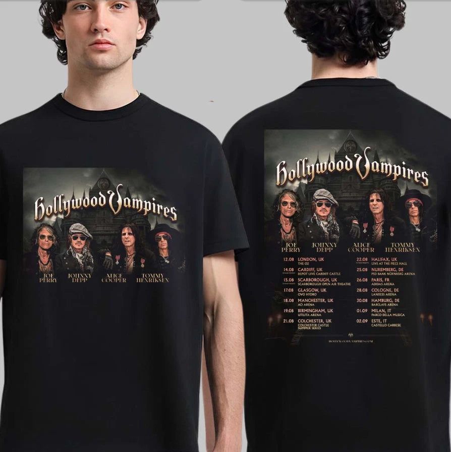 Hollywood Vampires 2026 Europe UK Tour City Dates Double Side Tee