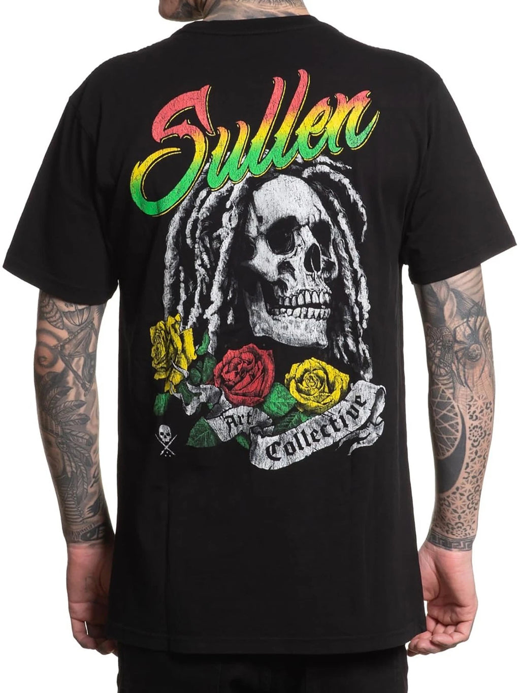 Sullen Men's Rasta Skull Short Sleeve Premium T-shirt Tattoo Skull Dread Tee
