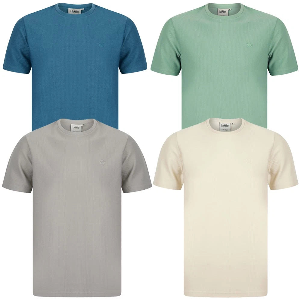 Tokyo Laundry Mens T-Shirt Textured Woven Premium Cotton Blend Crew Neck Tee Top