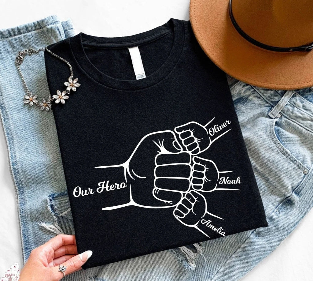 Personalised Dad Shirt Custom Names Family Gift Fathers Day Christmas Tee Tops