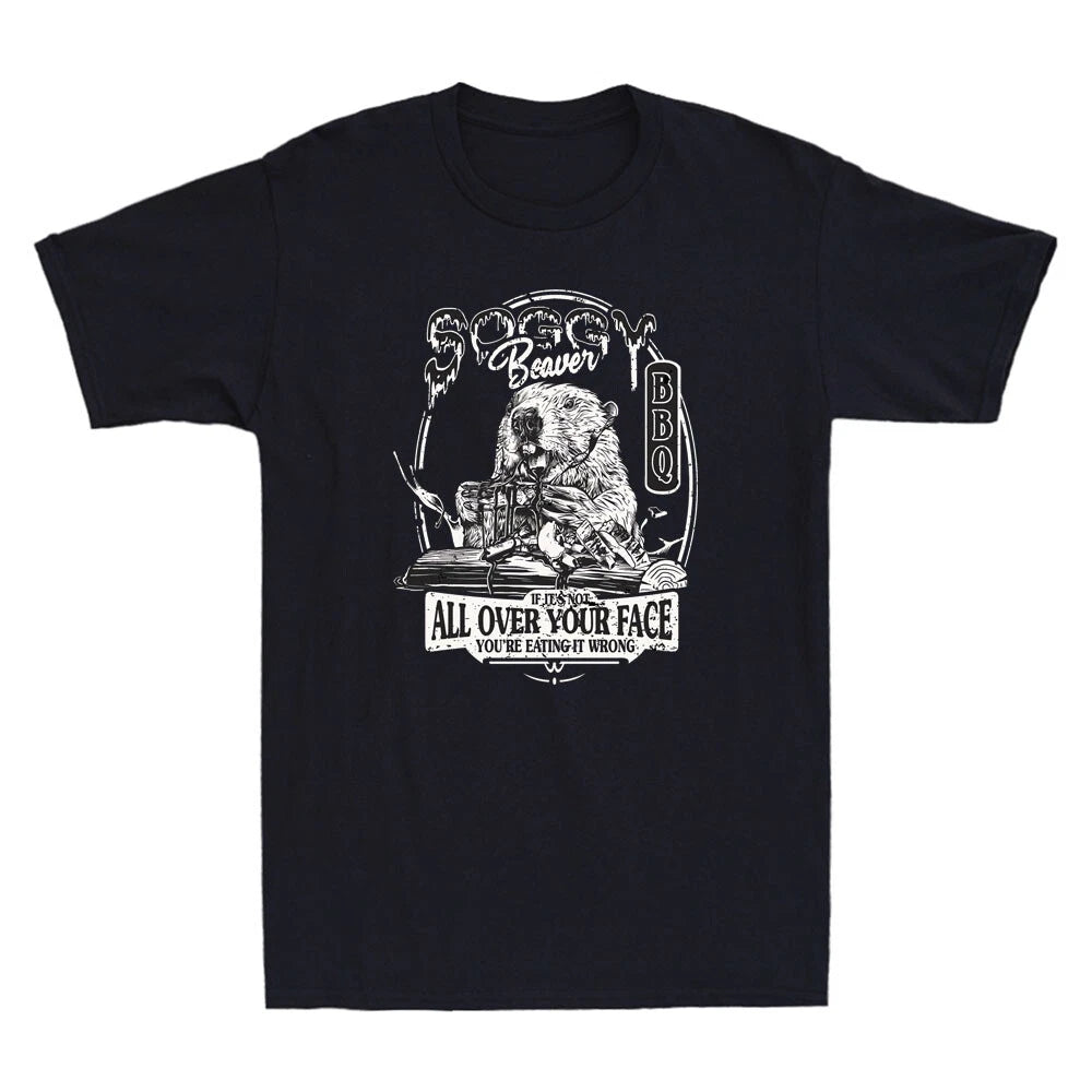 Soggy Beaver BBQ If It's Not All Over Your Face Funny Joke Vintage Men's T-Shirt