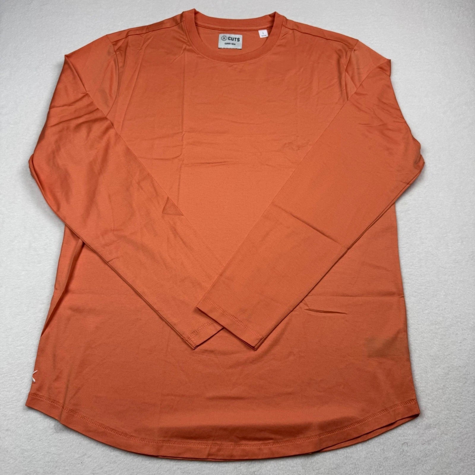 Cuts Clothing Mens Large Curve Hem Long Sleeve T-Shirt Burnt Orange Pima Cotton
