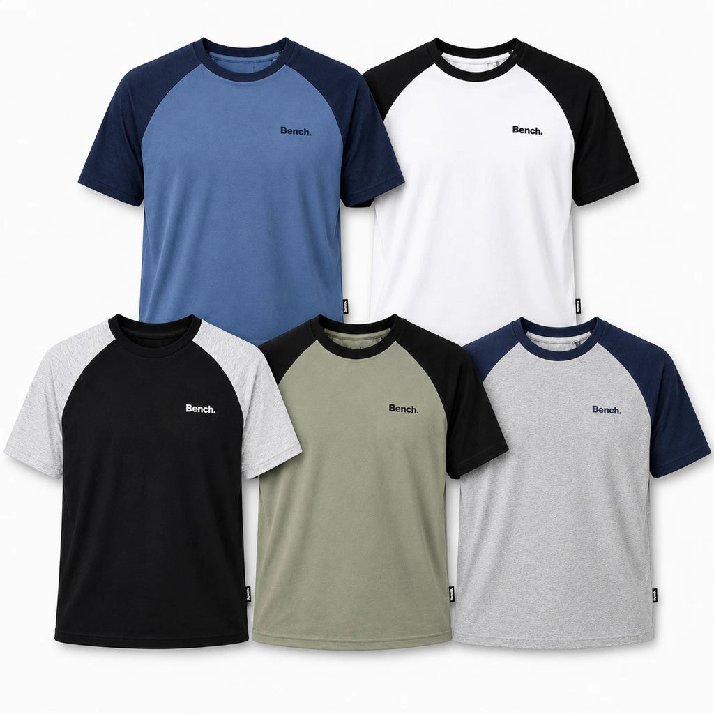 Bench Men's Raglan Short Sleeve T-Shirt 100% Cotton Crew Neck Top  M-2XL   77