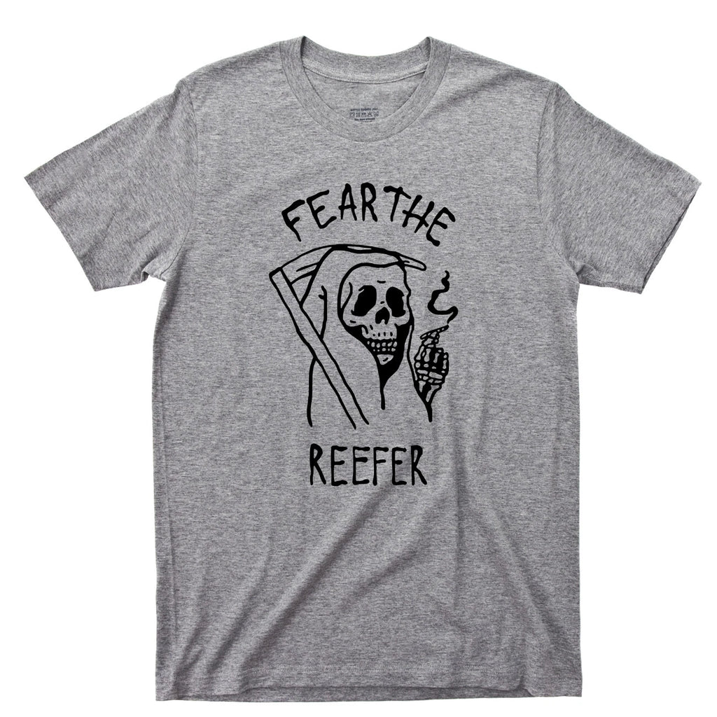Grim Reaper T Shirt Fear The Reefer Marijuana Cannabis Spliff Doobie Joint Tee