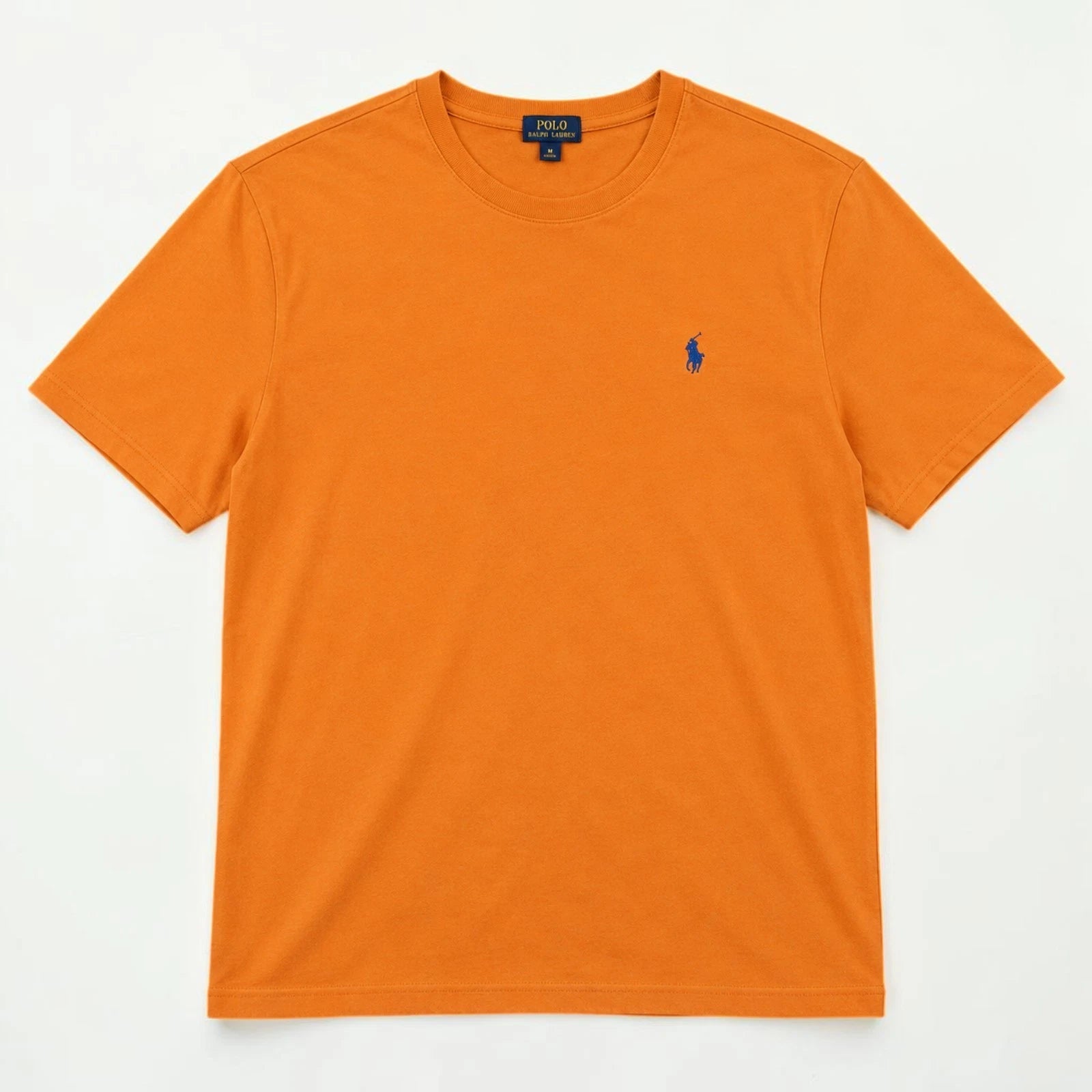 Polo Ralph Lauren Orange T Shirt Blue Pony Logo Cotton Crew Neck Tee