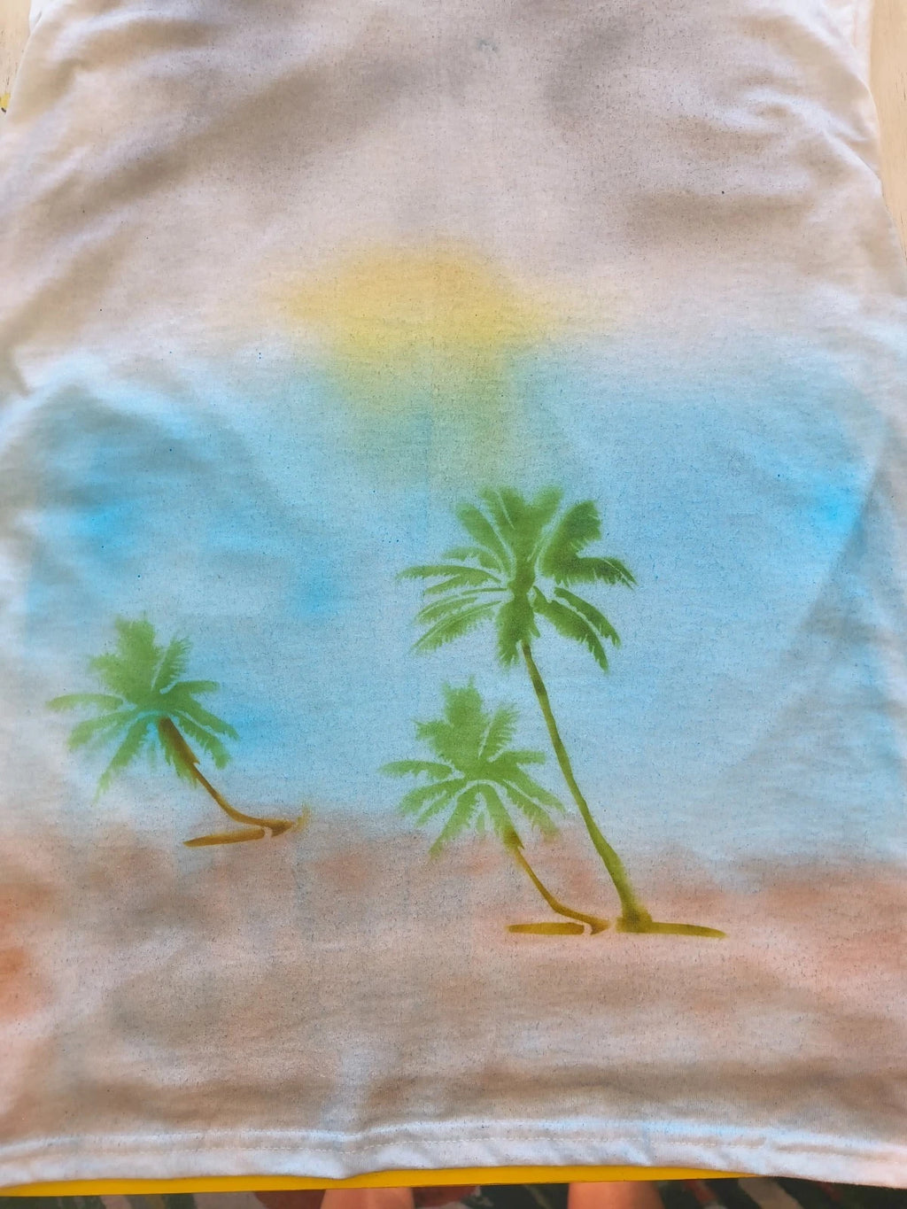 Simple, Minimalist, tropical, beach themed, airbrushed, gender-neutral T-Shirt