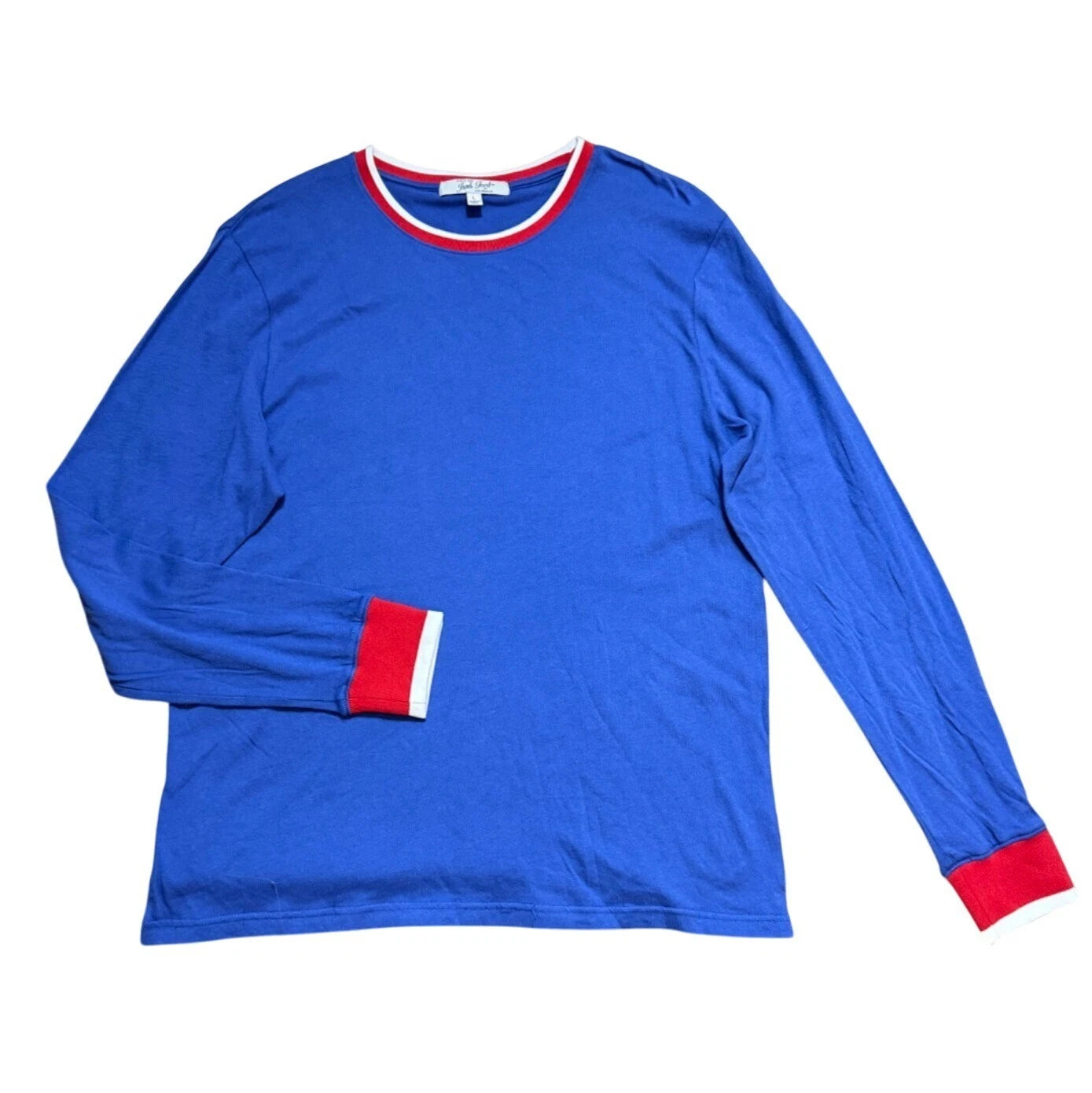 Junk Food Retro Tshirt Long Sleeve Size L Vintage 70s Style Red White Blue Cuff