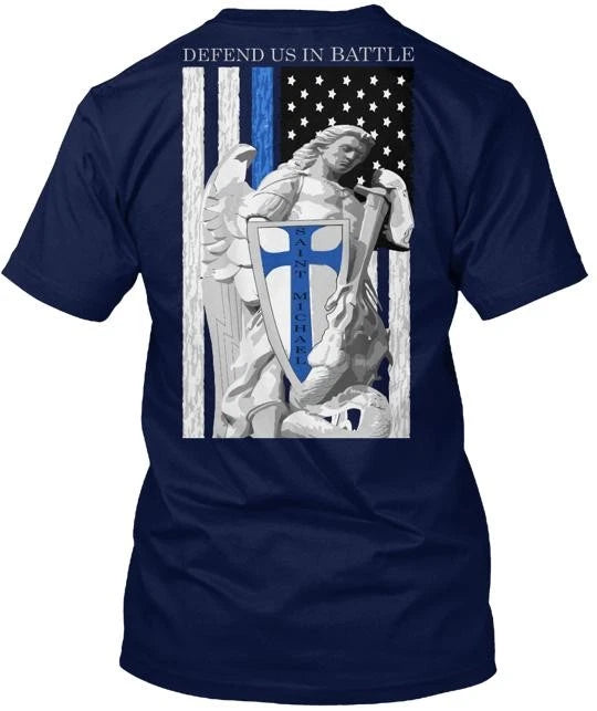 St. Michael Thin Blue Line Tee T-Shirt Made in the USA Size S to 5XL