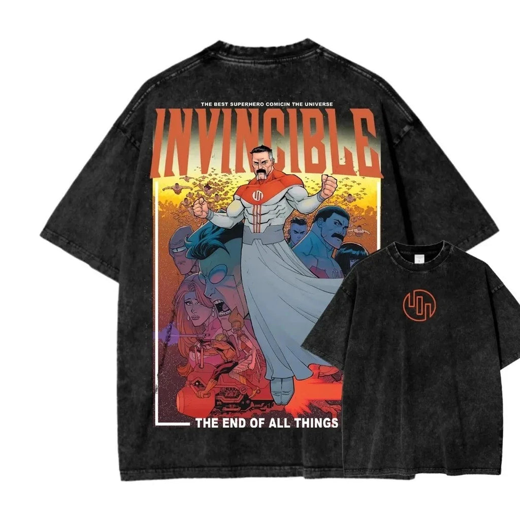 Invincible Comic Cotton T-Shirt Washed Vintage Oversized Graphic T-Shirt Top