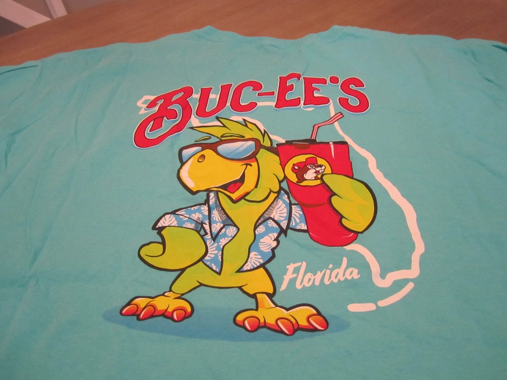 Buc-ee's Bucees Florida T-Shirt Teal Blue Parrot Graphics Size 3XL WOW!!!!