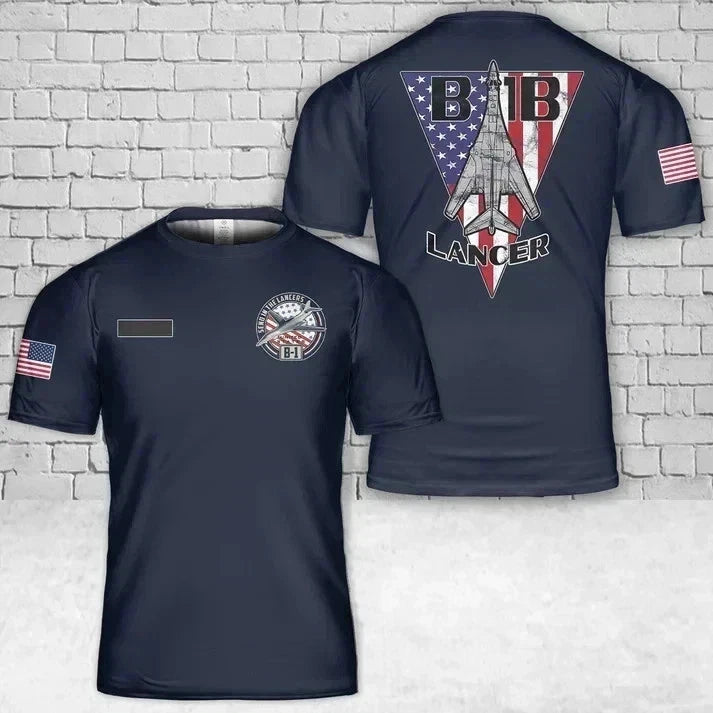 Custom Name US Air Force B-1B Lancer Bomber Jet Airplane Patriotic T-Shirt 3D