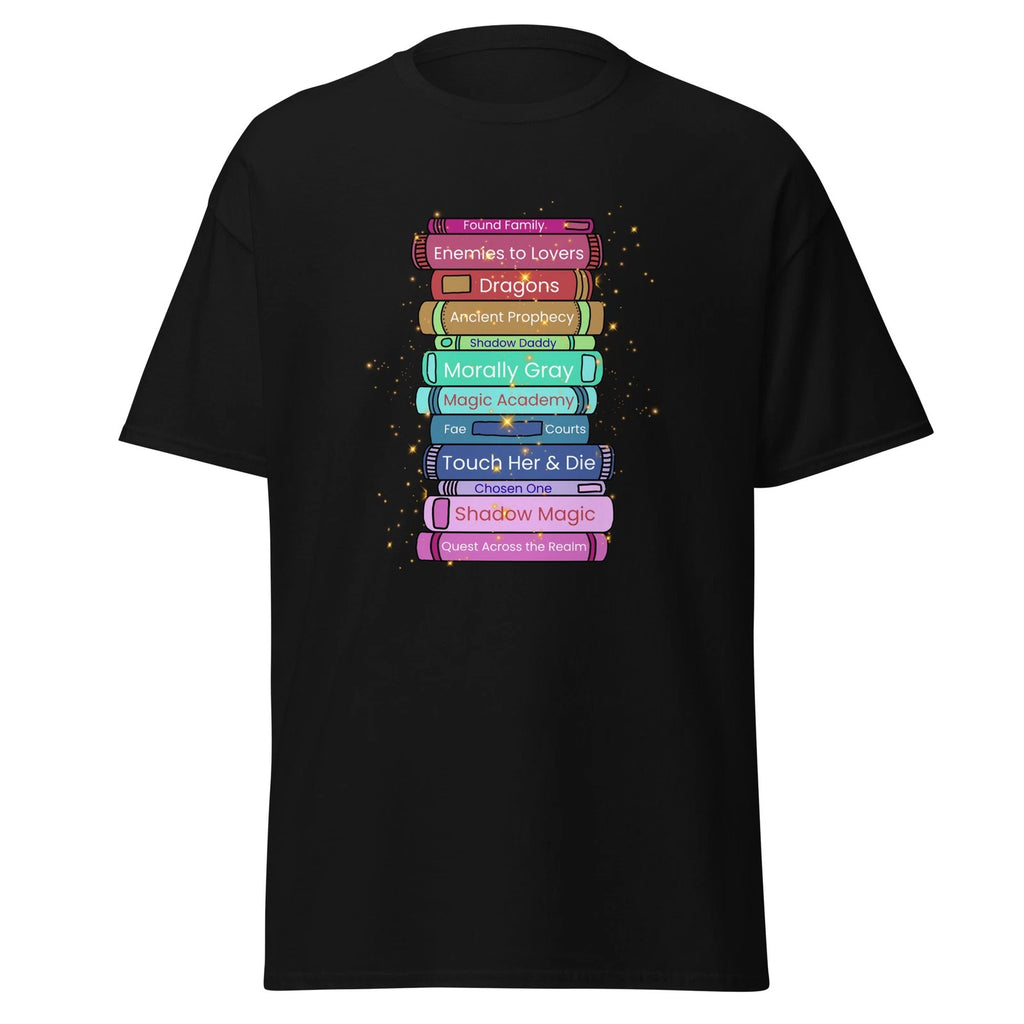 Fantasy Trope Book Stack Shirt Romantasy BookTok Reader Tee
