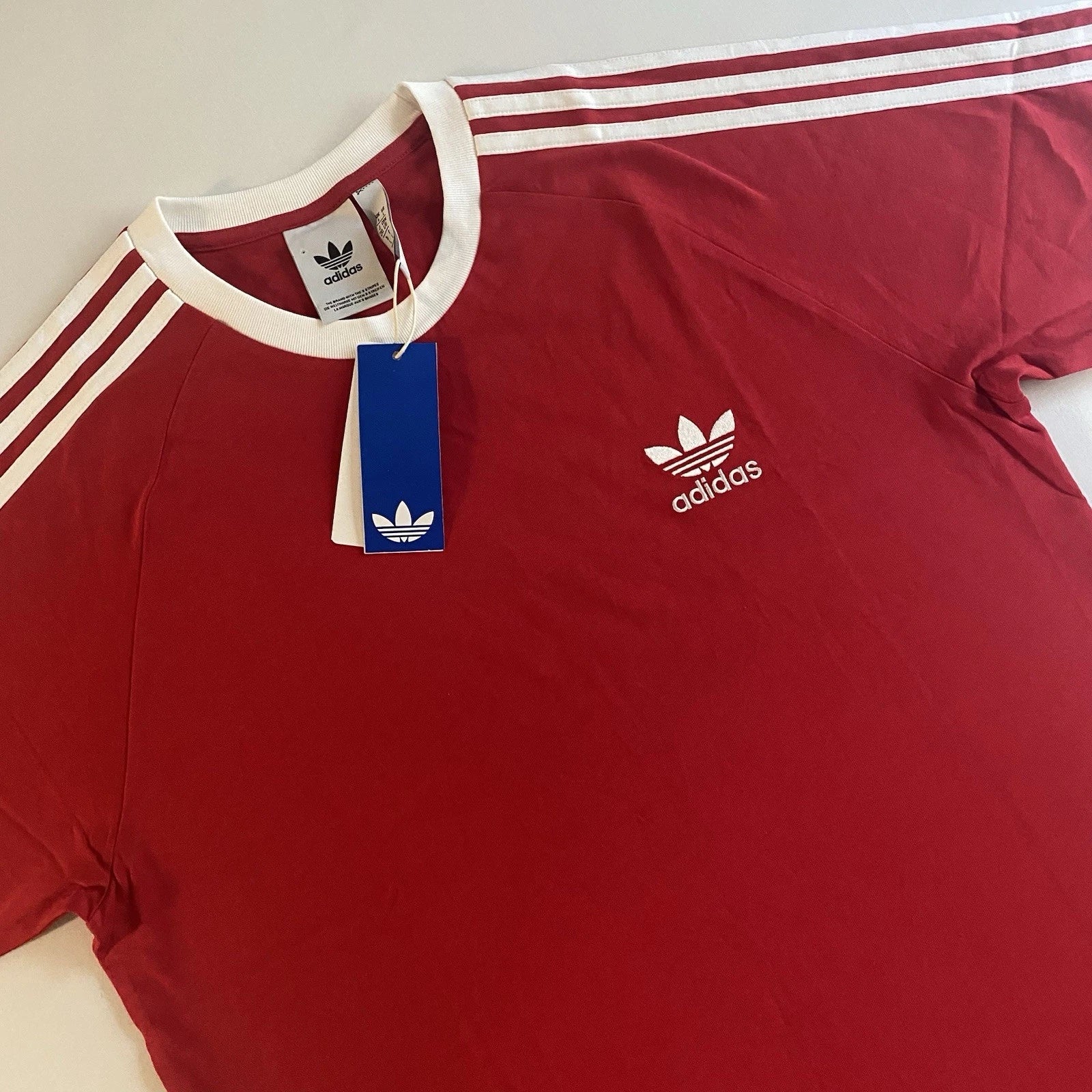 Adidas Originals 3-Stripes Tee Men L SLIM Red Cali Surf Beach Cotton T-Shirt