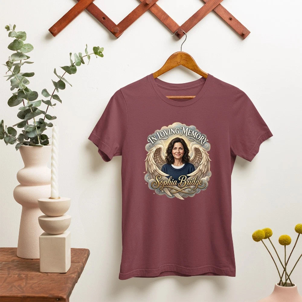 Personalised In Loving Memory Custom T-Shirt Angel Wings Memorial Tribute Gift