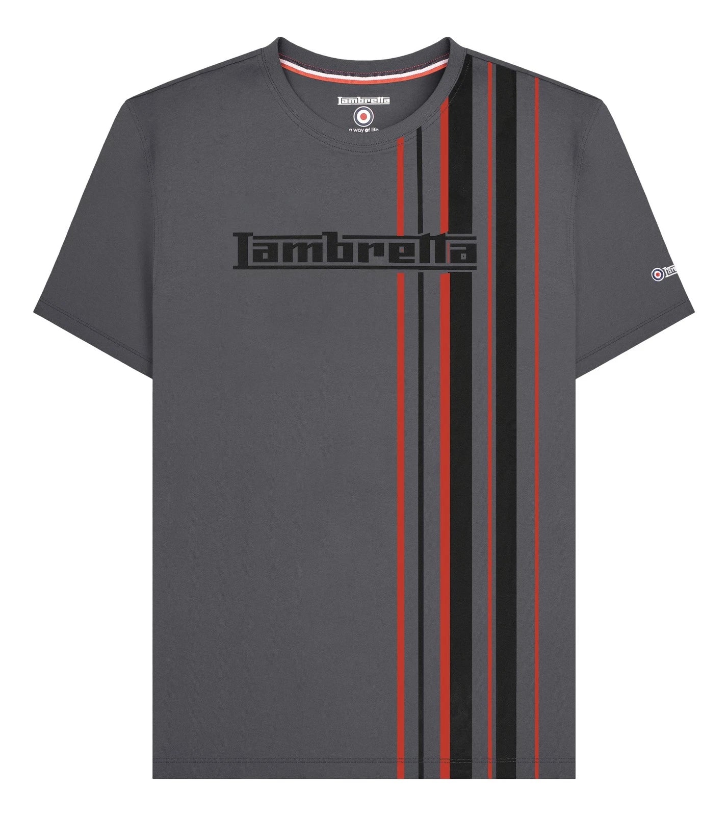 Lambretta Mens Grey Classic Racing Stripe Mod Ska Casual T-Shirts