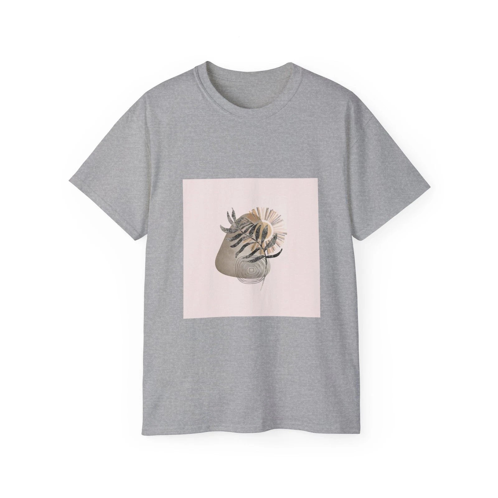 Leaves Sun Boho Art Style Nature Painting | Custom Graphic T-Shirt