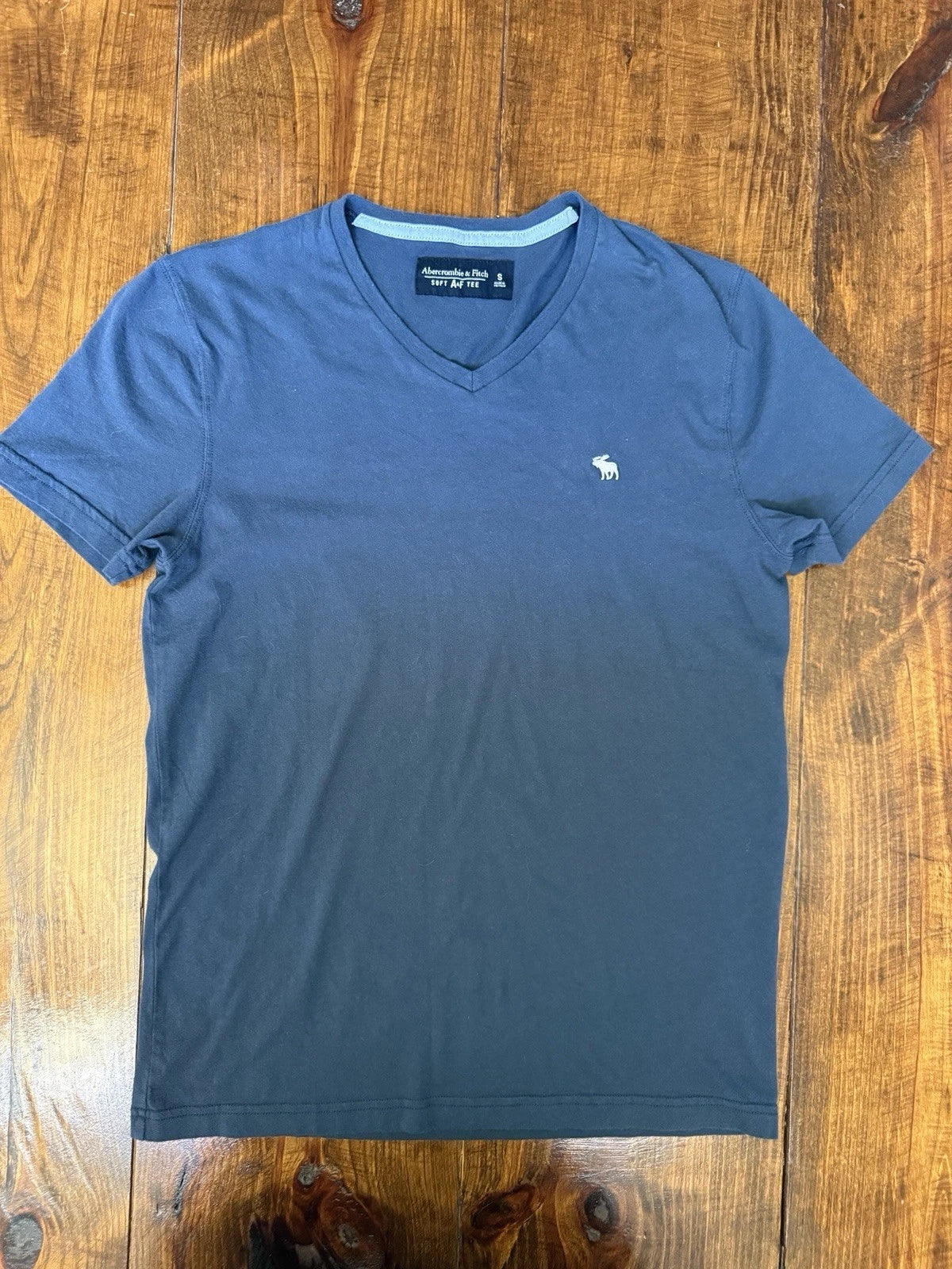 Abercrombie & Fitch Soft A&F Tee Men's T-Shirt Navy Cream Moose Logo, Size Small