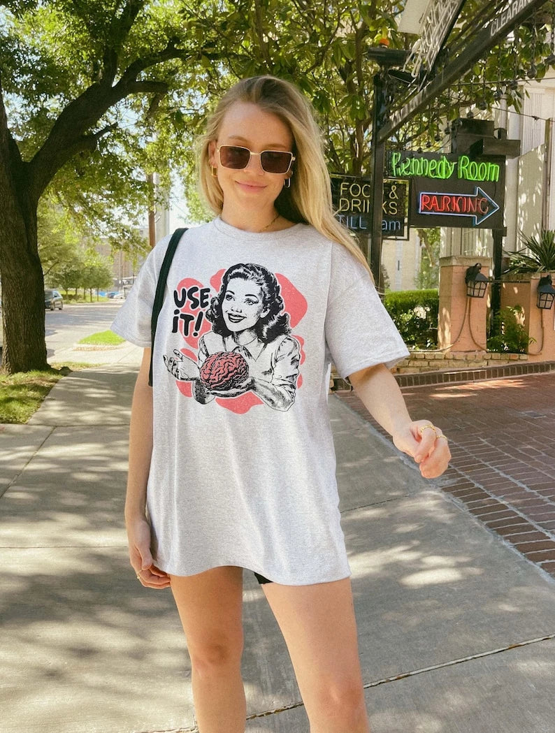 Sarcastic Vintage Unisex Shirt, Use Your Brain Aesthetic Tee, Funny Retro 50s