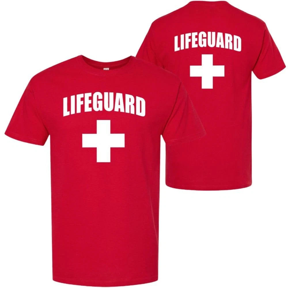 Lifeguard White Cross T-Shirt Premium Cotton Double Sided Print Life Guard Tee